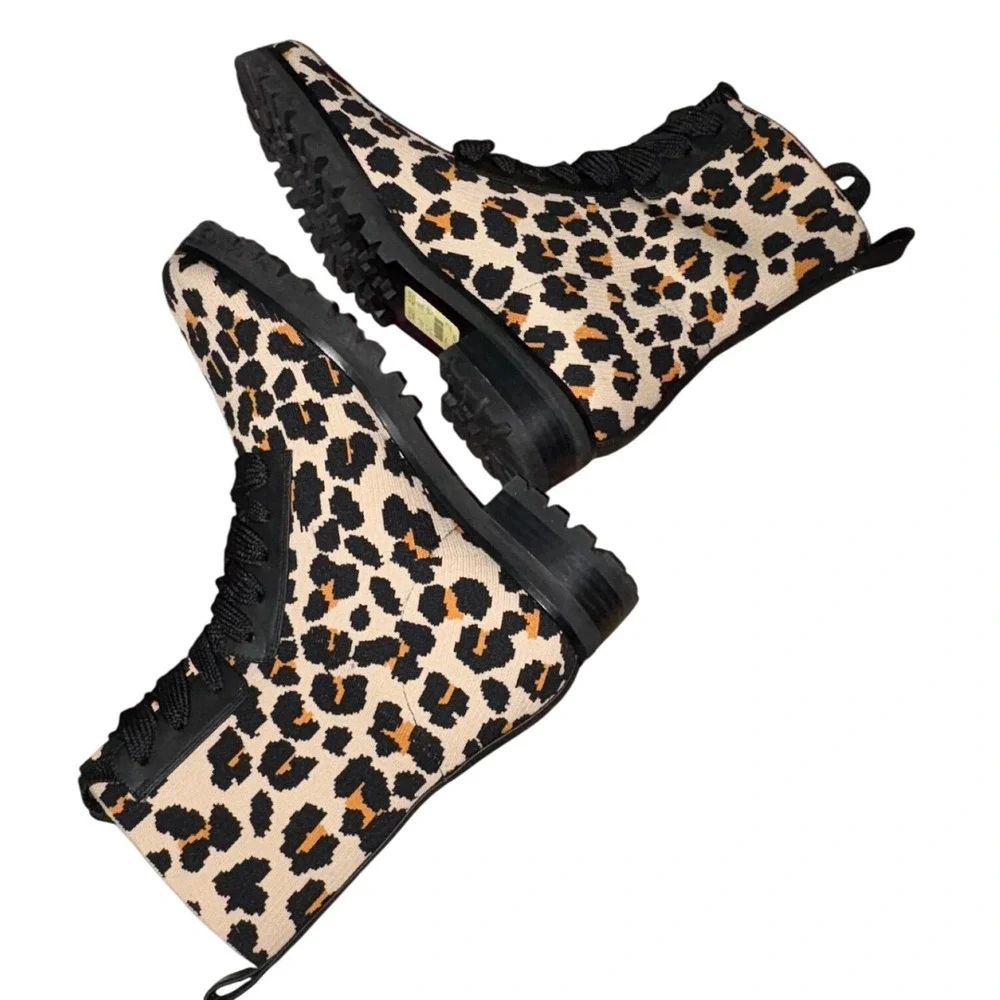 Kate Spade Merigue Boots 9.5 Knit Leather Leopard Lace Up boots‎ NEW